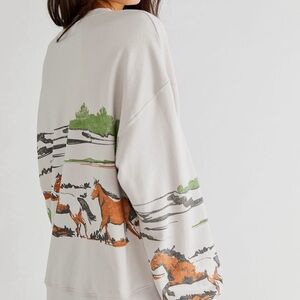 Daydreamer Running Horses Oversized Crew Sweatshirt
